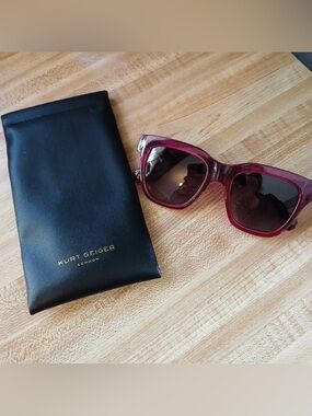 NWOT Kurt Geiger London Cat Eye Burgundy Frame Sunglasses with Soft Case